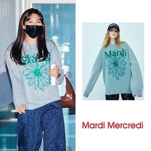 Mardi Mercredi Wool Cashmere Blend Crewneck Knit Sweatshirt in Gray